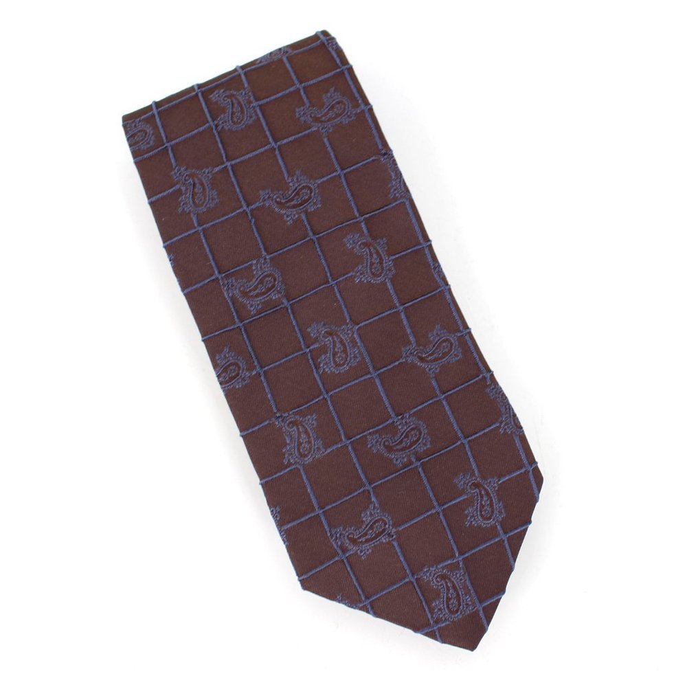 HUGO BOSS Paisley Embossed Silk Neck Tie Purple Brown Made in Italy